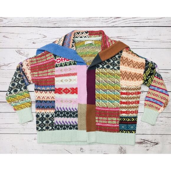 Anthropologie Pilcro Abstract Patchwork Open Cardigan Sweater XS/S Fair Isle - Picture 8 of 16